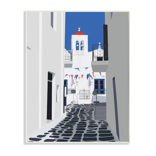 Stupell Industries European Coastal City Street Wooden Wall Plaque